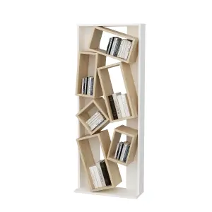 Decorotika Carmen Assymetrical Design Bookshelf, Shelving Unit, Display Unit with 6 Shelves - White and Oak Pattern