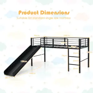 Costway Loft Bed Single Size Kids Bed Frame w/ Safety Guardrails Ladder & Slide