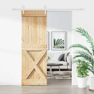 Berkfield Sliding Door with Hardware Set 80x210 cm Solid Wood Pine