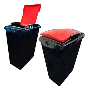 Set Of 4 (Blue, Green, Red & Yellow) Large Black Base 40L Utility Recycling Interlocking Waste Bins