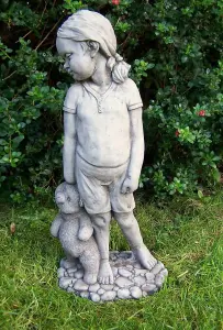 Little Girl with Teddy Bear Garden Ornament