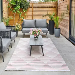 Pink Outdoor Rug, Geometric Striped Stain-Resistant Rug For Patio Decks, 3mm Modern Outdoor Area Rug-160cm X 220cm