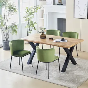 Set of 6 Sherpa Dining Chairs Velvet Upholstered Kitchen Corner Chairs with Curved Back Accent Arm Chairs Side Chairs Green