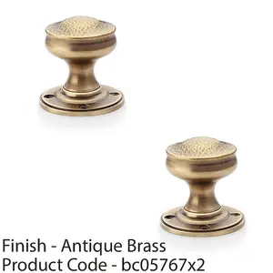 2 PACK - SOLID BRASS Mortice Hammered Georgian Door Knob - Antique Brass 50mm Diameter