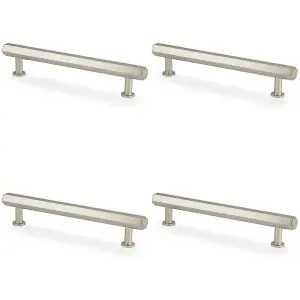 4 PACK - Industrial Hex T Bar Pull Handle - Satin Nickel 128mm Centres Kitchen Cabinet