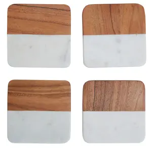 Maison by Premier Monzaro Set Of Four Marble And Acacia Wood Coasters