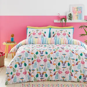 Tropical Flamingo Pink Reversible Duvet Cover Set