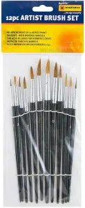 24Pc Wooden Artist Paint Brush Set Painting Brushes Black Handle Bristles