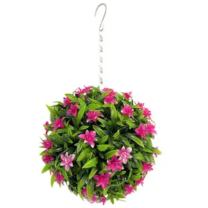 Best Artificial 23cm Pink Lily Hanging Basket Flower Topiary Ball - Suitable for Outdoor Use - Weather & Fade Resistant