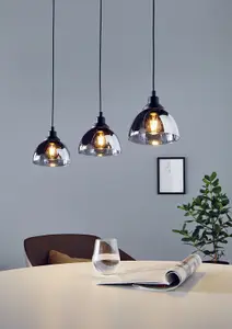 Pendant Ceiling Light Colour Black Shade Black Transparent Glass Vaporized E27 3x60W