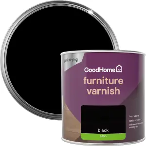 GoodHome Black Satin Multi-surface Furniture Wood varnish, 250ml