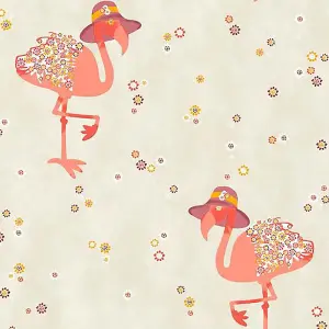 AS Creation Beige Orange Floral Flamingo Wallpaper Flowers Feature Wall Modern