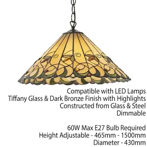 Tiffany Glass Hanging Ceiling Pendant Light Bronze & Amber Floral Shade i00126