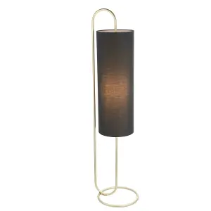 Antique Brass Oval Floor Lamp & Black Fabric Shade 1360mm Height Standing Light