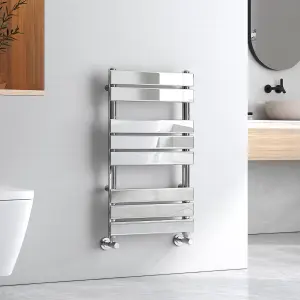 EMKE Chrome Flat Panel Heated Towel Rail Bathroom Ladder Radiator Warmer Central Heating Towel Rails 800 x 450 mm