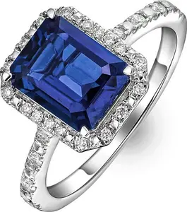 Astra 1.90Ct Lab Sapphire Halo Shoulder Set Octagon Cut Ring In Silver