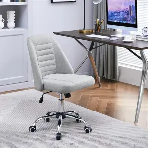 Yaheetech Armless Adjustable Desk Chair with Rolling Wheels - Light Grey / Linen Fabric