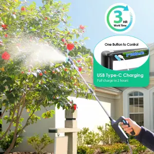 Battery Powered Sprayer 5L, Electric Sprayer with 3 Mist Nozzles, USB Rechargeable Handle and Retractable Wand, Garden Sprayer