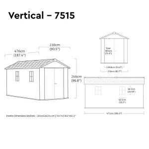 Keter Newton Plus Vertical 15x7.5 ft Apex Grey Plastic 2 door Shed with floor & 2 windows (Base included)