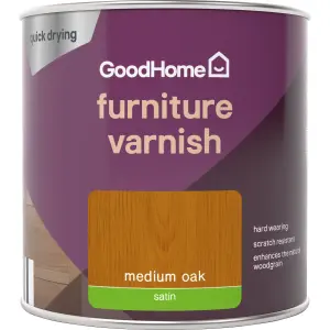 GoodHome Medium Oak Satin Multi-surface Furniture Wood varnish, 250ml