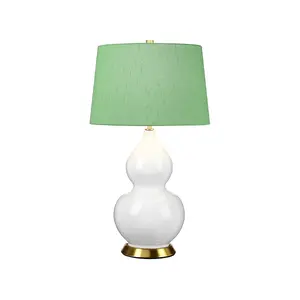 Luminosa Isla Table Lamp with Round Tapered Shade, Aged Brass, White, Green