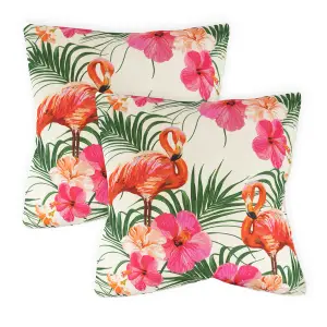 Gardenwize Pair of Outdoor Garden Sofa Chair Furniture Scatter Cushions- Flamingo Palm Print