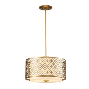 Luminosa Ziggy 2 Light Cylindrical Pendant Ceiling Light, Lacquered Gold