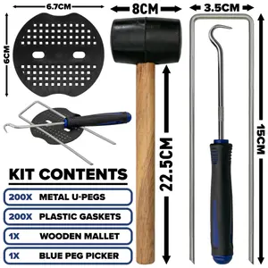 weed matting hold down pegs kit with buffer plates+rubber mallet packs of 200