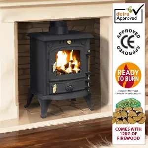 4.5kW Cast Iron Solid Multifuel Wood Burning Stove + Firewood Starter Kit