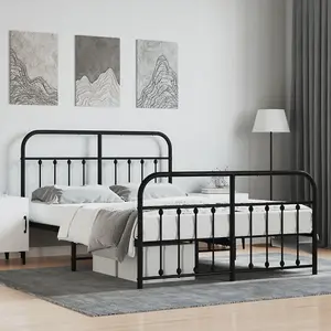 Berkfield Metal Bed Frame with Headboard and Footboard Black 150x200 cm