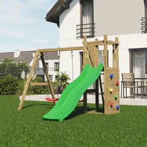 Shire Rumble Ridge Climbing Frame with Rock Wall, Double Swing and Slide