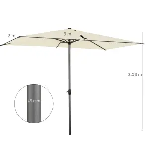 Outsunny 2.58m Aluminium Garden Parasol Sun Umbrella Angled Canopy Beige