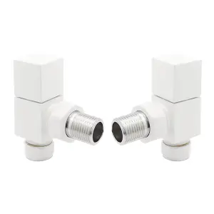 Pair Of Square White Angled Radiator Valves