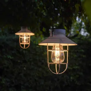 Festive Lights Solar Powered Filament Effect Hanging Fisherman Lantern Grey - Warm White LED