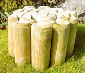 Wooden Log Edging rolls Border Lawn Border Edge  (H)180mm (L)1.8m Set of 4