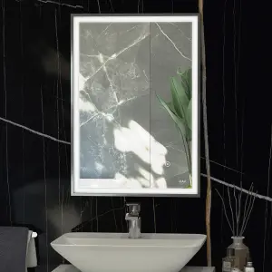 RAK Picture Square 600x800mm Brushed Nickel Square with Touch Sensor Illuminated Mirror IP44