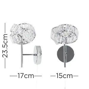 ValueLights Hudson Pair of Chrome and Clear Acrylic Jewel Intertwined Rings Pull Switch Wall Lights