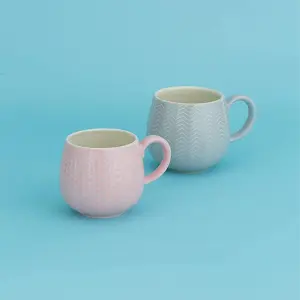 Set of 6 Embossed Honeycomb Pink Mug 350ml