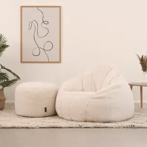 icon Sherpa Bean Bag Armchair & Pouffe Set Off-white Bean Bag Chair