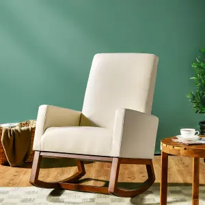 Costway Modern Rocking Chair Upholstered Fabric Leisure Armchair with Rubber Wood Base