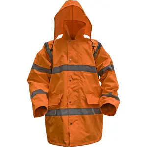 XL Orange Hi-Vis Motorway Jacket with Quilted Lining - Retractable Hood