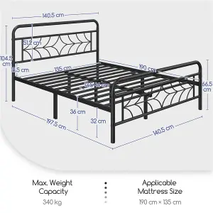 Yaheetech Black 4ft6 Double Metal Bed Frame with Sparkling Star Design Headboard and Footboard