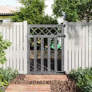 Grey Outdoor Cross Top Wooden Garden Gate Pedestrian Fence Yard Door with Accessory Kit,120cm x 90cm