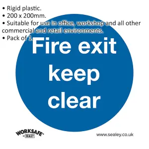 Essential Fire Exit Keep Clear Sign - Rigid Plastic Safety Warning 200mm x 200mm