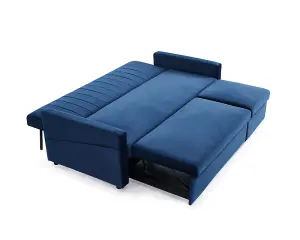 Devon 3 Seater Storage Chaise Pull Out Fabric Blue Velvet Sofa bed