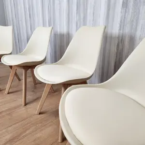 Set of 4 Cream Dining Chairs PU Leather with Soft Padded Seat for Dining Room