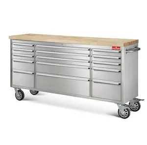 Crytec 72 Inch Stainless Steel 15 Drawer Work Bench Tool Box Chest Cabinet