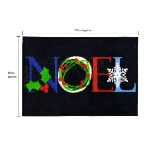 JVL Festive Christmas Machine Washable Indoor Doormat, 40x57cm, Noel, Black