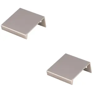 2 PACK - Square Edge Finger Pull Handle - Satin Nickel 40mm - Slim Cupboard Drawer