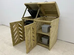 VerdiBin wheelie bin storage unit, Double, with recycling shelf